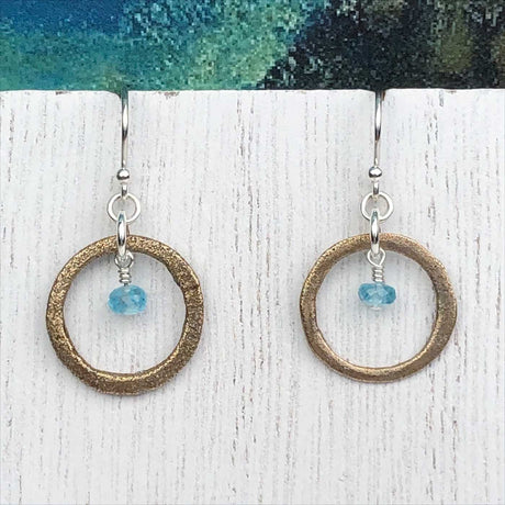 Bright Golden Bronze Celtic Ring Money Earrings with Genuine Apatite