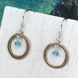 Bright Golden Bronze Celtic Ring Money Earrings with Genuine Apatite
