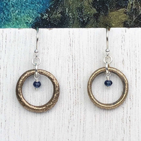 Red Golden Bronze Celtic Ring Money Earrings with Genuine Sapphire