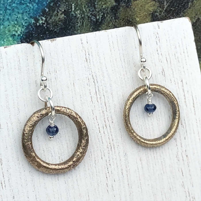 Red Golden Bronze Celtic Ring Money Earrings with Genuine Sapphire