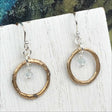 Golden Flecked Bronze Celtic Ring Money Earrings with Genuine Aquamarine