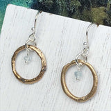 Golden Flecked Bronze Celtic Ring Money Earrings with Genuine Aquamarine