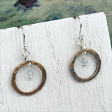 Deep Red Bronze Celtic Ring Money Earrings with Genuine Aquamarine