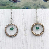 Rich Red Bronze Celtic Ring Money Earrings with Genuine Emerald