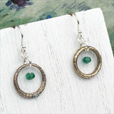 Rich Red Bronze Celtic Ring Money Earrings with Genuine Emerald