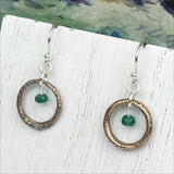 Rich Red Bronze Celtic Ring Money Earrings with Genuine Emerald