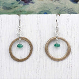Glowing Red Bronze Celtic Ring Money Earrings with Genuine Emerald