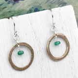 Glowing Red Bronze Celtic Ring Money Earrings with Genuine Emerald