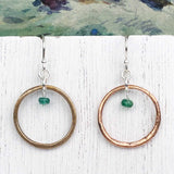 Bright Red Golden Bronze Celtic Ring Money Earrings with Genuine Emerald