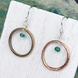 Bright Red Golden Bronze Celtic Ring Money Earrings with Genuine Emerald