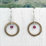Vibrant Golden Bronze Celtic Ring Money Earrings with Genuine Ruby