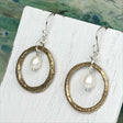 Variegated Bright Golden Bronze Celtic Ring Money Earrings with Genuine Pearl