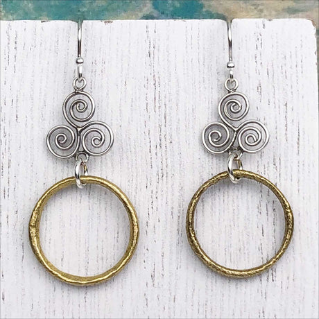 Light Airy Golden Bronze Celtic Ring Money Earrings with Celtic Spiral Accent