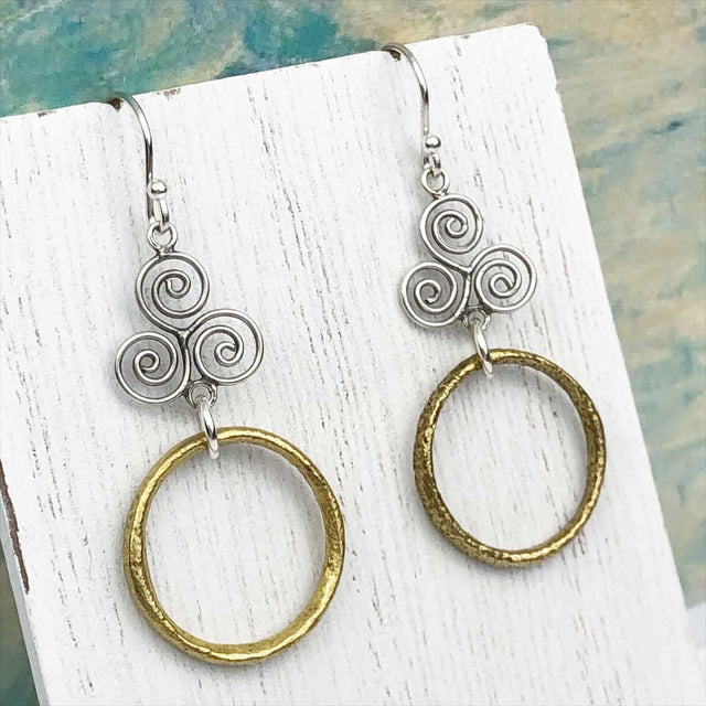 Light Airy Golden Bronze Celtic Ring Money Earrings with Celtic Spiral Accent