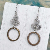 True Red Golden Bronze Celtic Ring Money Earrings with Celtic Spiral Accent 
