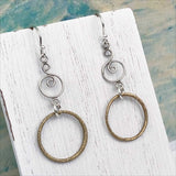 Bright Airy Golden Bronze Celtic Ring Money Earrings with Celtic Spiral Accent