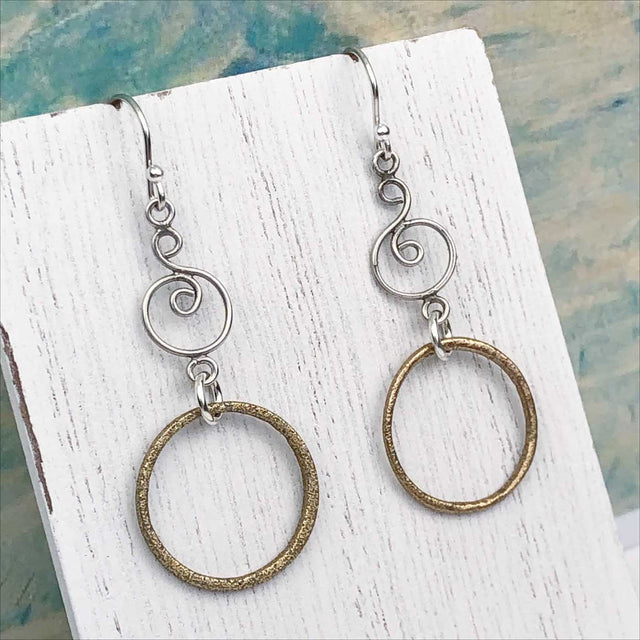 Bright Airy Golden Bronze Celtic Ring Money Earrings with Celtic Spiral Accent