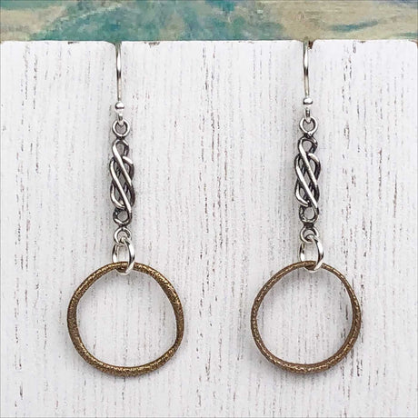 Deep Golden Bronze Celtic Ring Money Earrings with Celtic Knot Accent