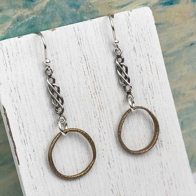 Deep Golden Bronze Celtic Ring Money Earrings with Celtic Knot Accent