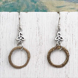 Warm Deep Bronze Celtic Ring Money Earrings with Celtic Trinity Knot Accent