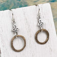 Warm Deep Bronze Celtic Ring Money Earrings with Celtic Trinity Knot Accent