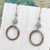 Bright Red Golden Bronze Celtic Ring Money Earrings with Celtic Trinity Knot Accent
