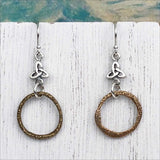 Glistening Rich Bronze Celtic Ring Money Earrings with Celtic Trinity Knot Accent
