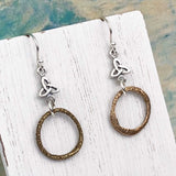 Glistening Rich Bronze Celtic Ring Money Earrings with Celtic Trinity Knot Accent