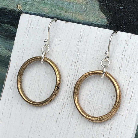 Larger Warm Golden Bronze Celtic Ring Money Earrings