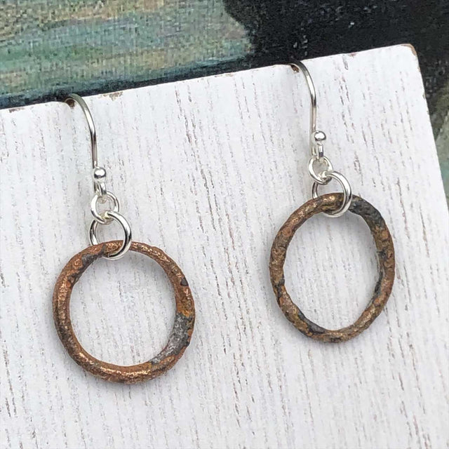 Deepest Red Golden Bronze Celtic Ring Money Earrings