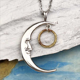 Bright Golden Bronze Tiny Celtic Ring Money Man in the Moon Necklace
