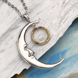 Bright Golden Bronze Tiny Celtic Ring Money Man in the Moon Necklace