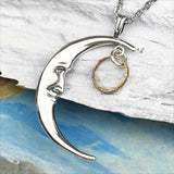 Glowing Golden Bronze Tiny Celtic Ring Money Man in the Moon Necklace