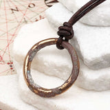 Variegated Red and Golden Bronze Celtic Ring Money Leather Necklace