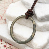 Gray Green and Golden Bronze Celtic Ring Money Leather Necklace