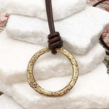 Bright Light Golden Bronze Celtic Ring Money Leather Necklace