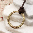 Bright Light Golden Bronze Celtic Ring Money Leather Necklace