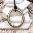 Huge Rich Golden Bronze Oval Celtic Ring Money Leather Necklace
