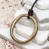 Huge Rich Golden Bronze Oval Celtic Ring Money Leather Necklace