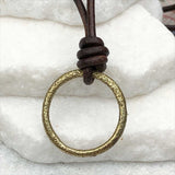Golden Light Bronze Celtic Ring Money Leather Necklace