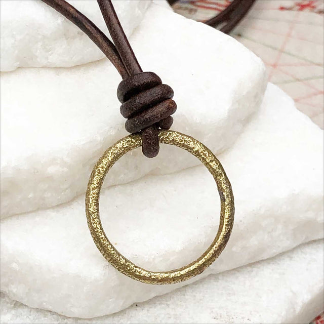 Golden Light Bronze Celtic Ring Money Leather Necklace