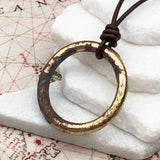 Huge Deep Brown to Golden Bronze Oval Celtic Ring Money Leather Necklace