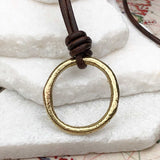 Brightest Golden Bronze Celtic Ring Money Leather Necklace