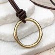 Brightest Golden Bronze Celtic Ring Money Leather Necklace