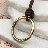 Brightest Golden Bronze Celtic Ring Money Leather Necklace