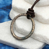 Brightest Golden Bronze Celtic Ring Money Leather Necklace