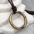 Variegated Gray to Golden Bronze Oval Celtic Ring Money Leather Necklace