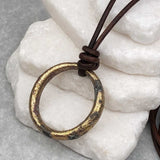 Variegated Gray to Golden Bronze Oval Celtic Ring Money Leather Necklace