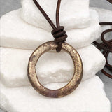 Thick Rich Red Golden Bronze Celtic Ring Money Leather Necklace