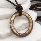 Thick Rich Red Golden Bronze Celtic Ring Money Leather Necklace